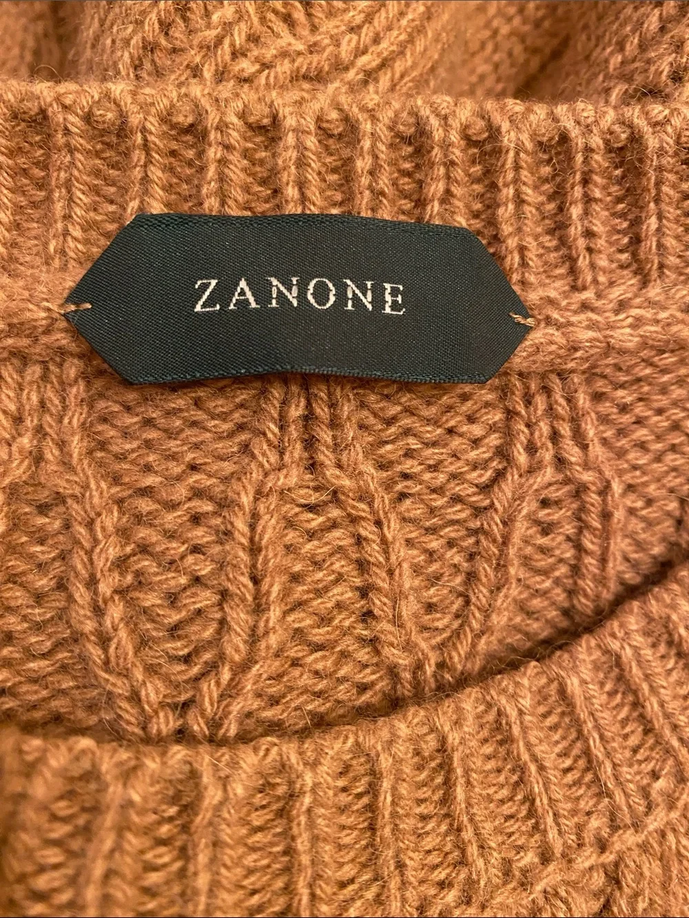 Zanone Alpaca Virgine Wool Men's Cable Crewneck Sweater - Brown. Size 52